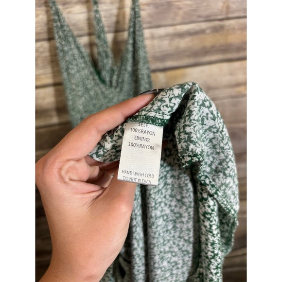 Easel Floral Print Midi Dress Green White Tiered Woven Spaghetti Strap V Neck L - Picture 6 of 6